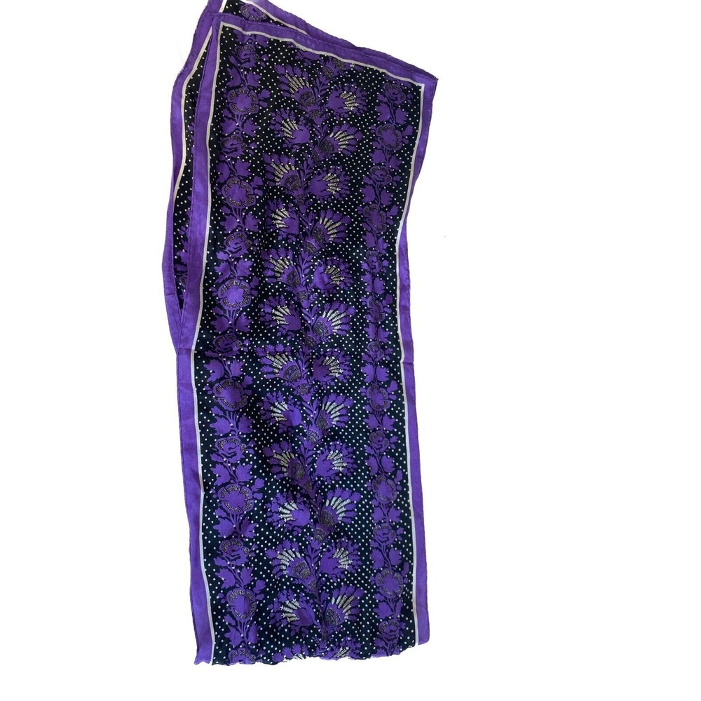 BG Street Vintage 100% Silk Scarf Purple White Motif Lovely Spring Made in Japan